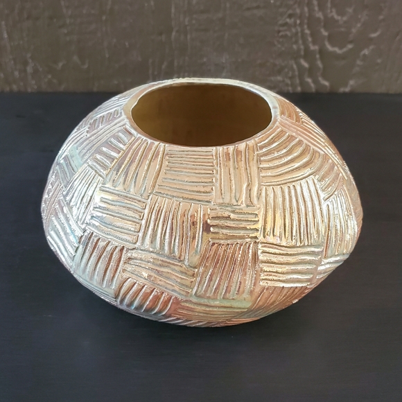 Vintage Signed Studio Art Pottery Gold Vase Set - Picture 3 of 10